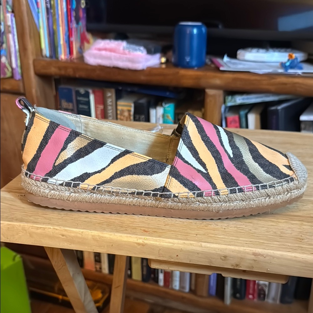 Michael Kors Kids Zebra-Print Slip-On Moccasins in Pink, Peach, Black & White